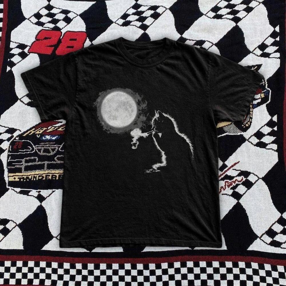 Black Cat Smoking Moon Graphic Tee